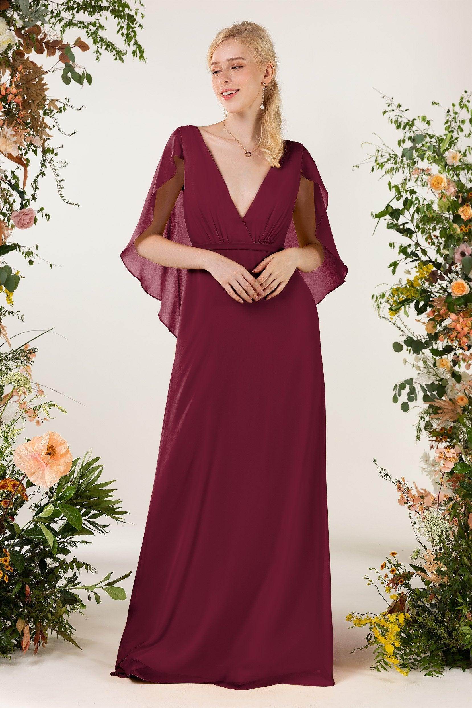 Sheath Sweep-Brush Train Chiffon Bridesmaid Dress CB0468 - COCOMELODY
